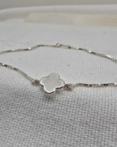 Foto 01 Pulseira trevo branco prata 925 - 18cm
