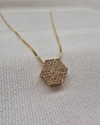 Foto 02: Colar pingente cravejado banho ouro 18k veneziana 45cm