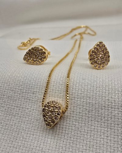 Foto 02 Conjunto gota cravejada zirconia banho ouro 18k - 45cm