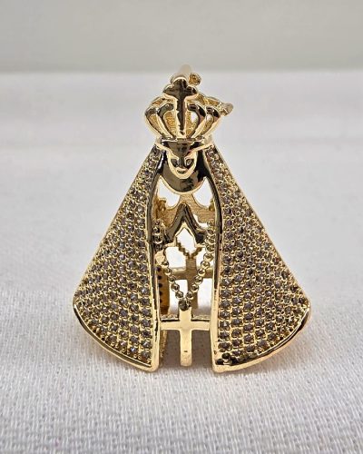 Pingente Nossa Senhora Aparecida cravejada banho ouro 18k - 3cm