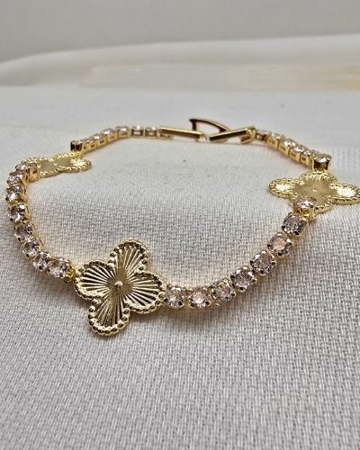 Pulseira tres trevos e zirconias banho ouro 18k - 18cm