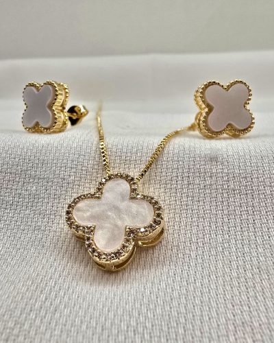 Foto 09 Conjunto trevo branco banho ouro 18k - 45cm