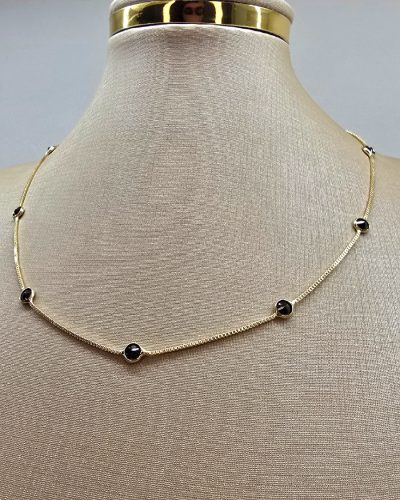 Foto 11: Colar curto zirconia preto banho ouro 18k - 30cm e extenssor 10cm