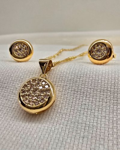 Foto 13 Conjunto redondo cravejado zirconia banho ouro 18k - 45cm