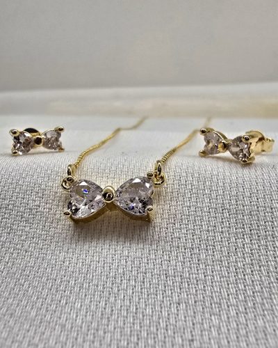 Foto 15 Conjunto laço zirconia banho ouro 18k - 45cm