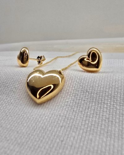 Foto 16 Conjunto coração liso banho ouro 18k - 45cm