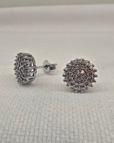 Brinco Redondo Cravejado com Zircônias no Ródio - 1,5 cm