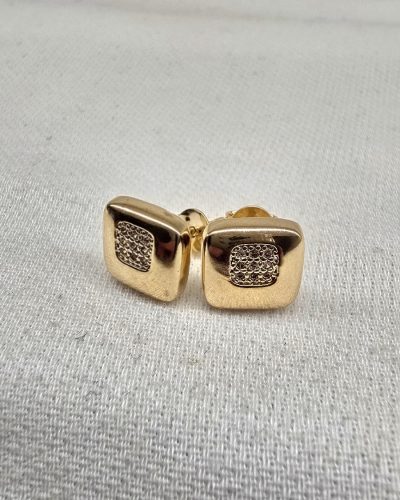 Brinco quadrado cravejado zirconia banho ouro 18k - 1,0cm