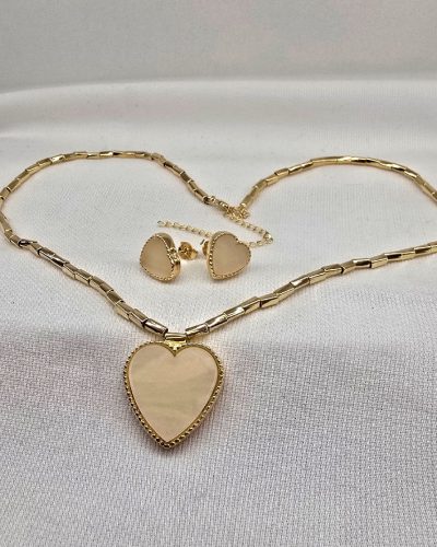 Foto 24 Conjunto coração banho ouro 18k - 45cm e extenssor 8cm