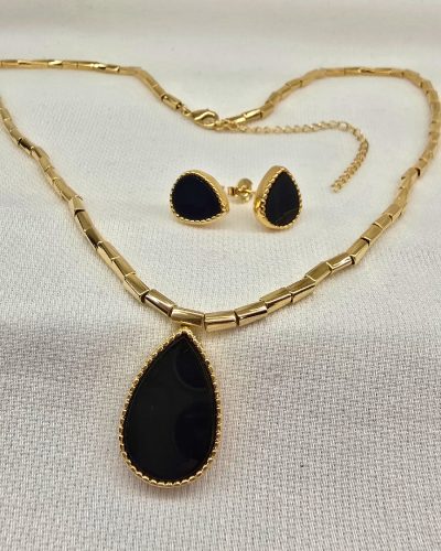 Foto 25 Conjunto gota preto banho ouro 18k - 45cm e extenssor 8cm