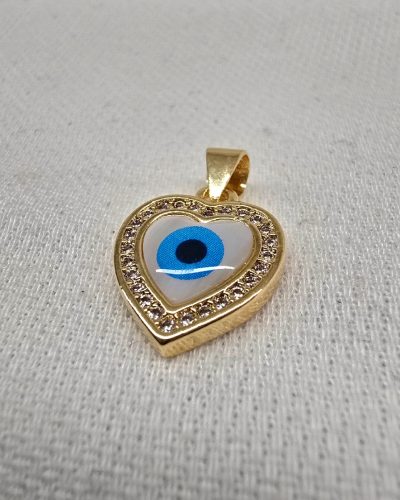 Pingente coração olho grego banho ouro 18k - 1,5cm