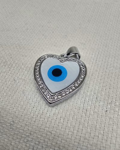 Pingente coração olho grego ródio - 1,8cm