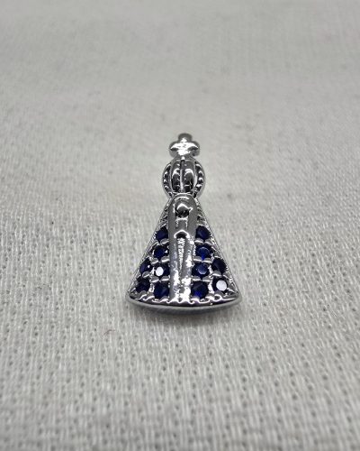 Pingente Nossa Senhora cravejada azul ródio - 1,5cm