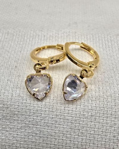 Foto 49: Brinco argola coração zirconia pendurado banho ouro 18k - 2,0cm